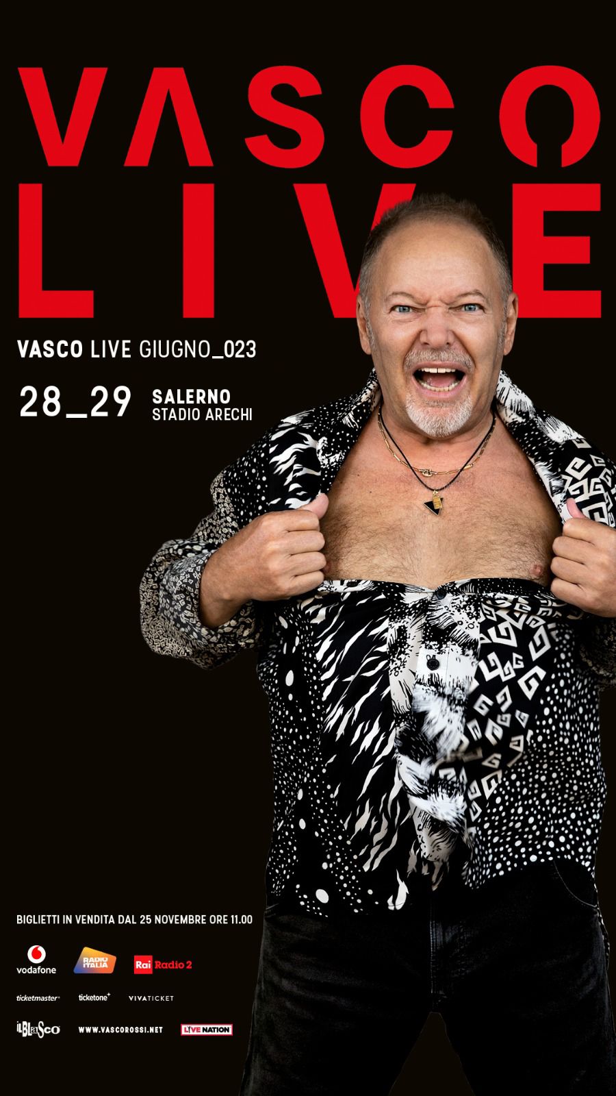 Il doppio show del rocker Vasco Rossi a Salerno: 28 e 29 giugno 2023